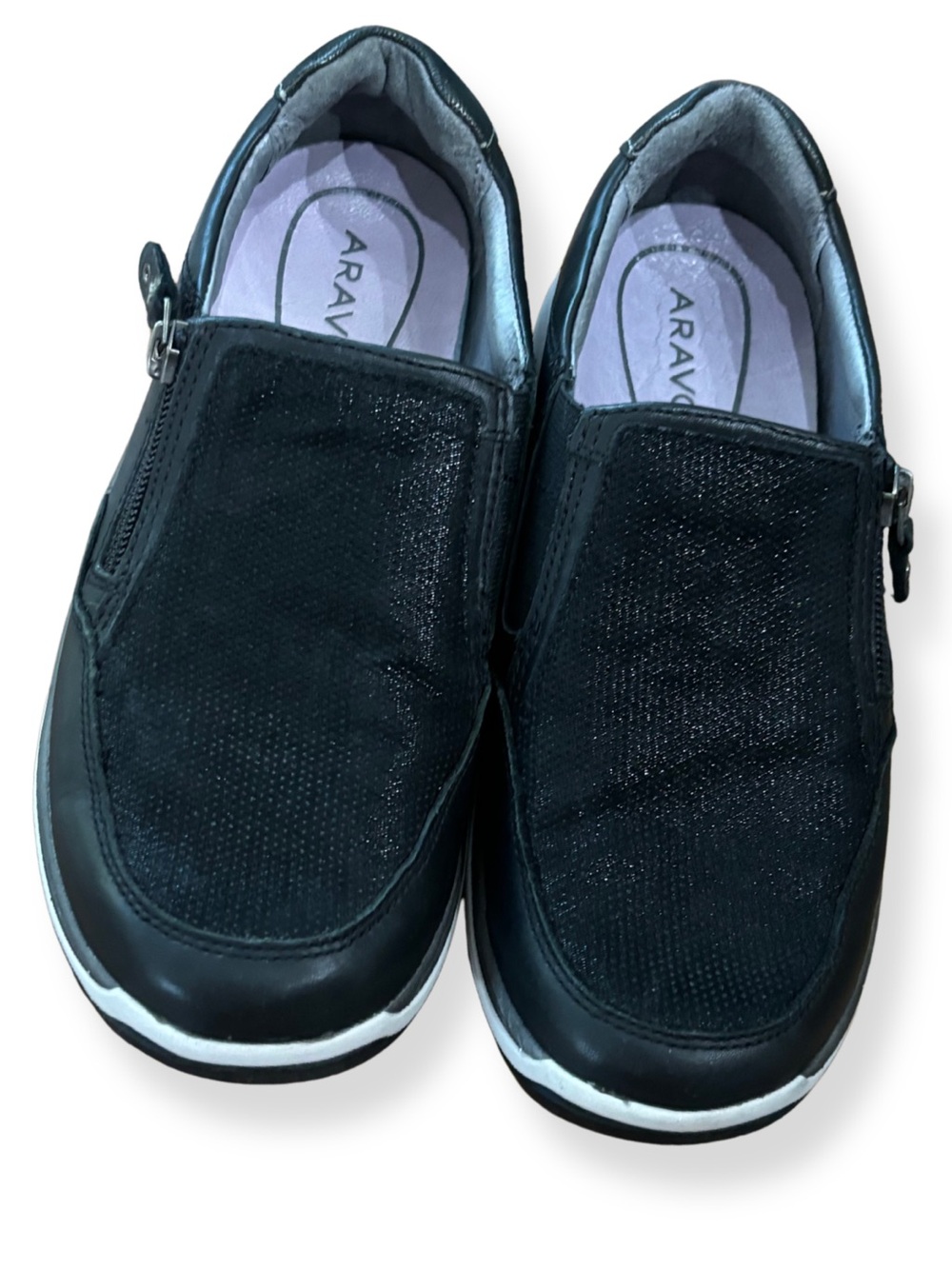 Aravon Black Leather Slip On Walking Shoes Comfort Loafers Women’s 6 Wide